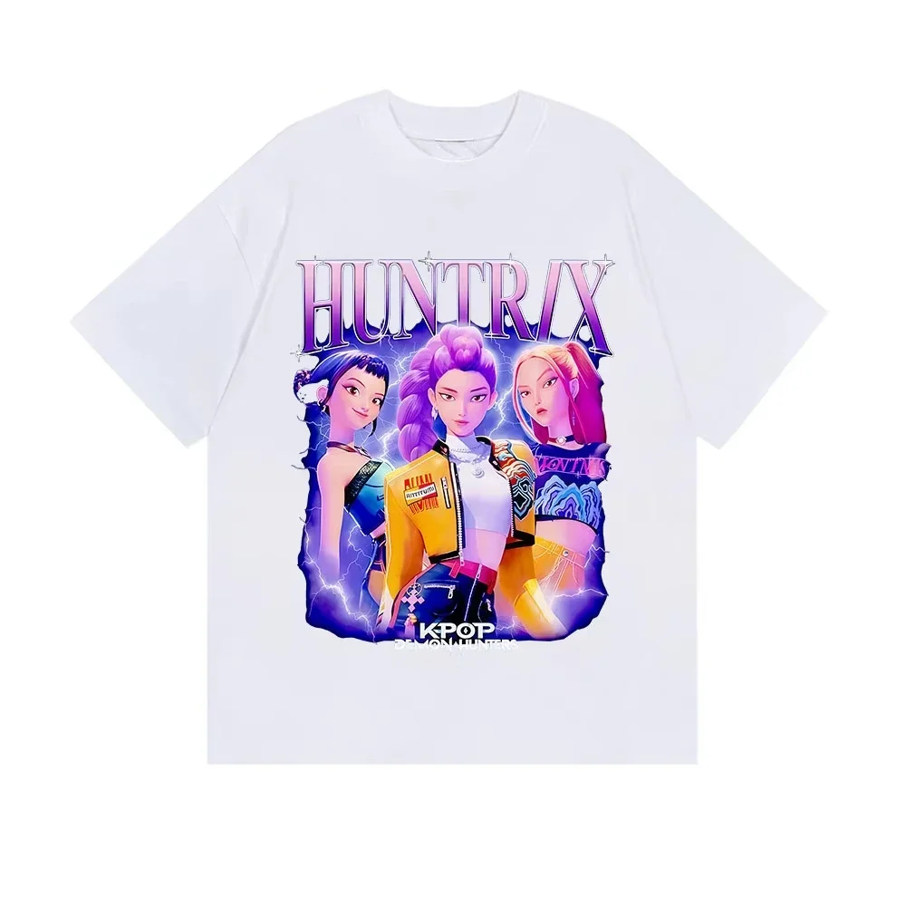 Color: Orange, Kid Size: 7 - Summer Huntrix Kpop Demon Hunters Graphics Cool Printed Girls Boys T Shirts High Quality Fashion Causal Tee Cotton Children Tops