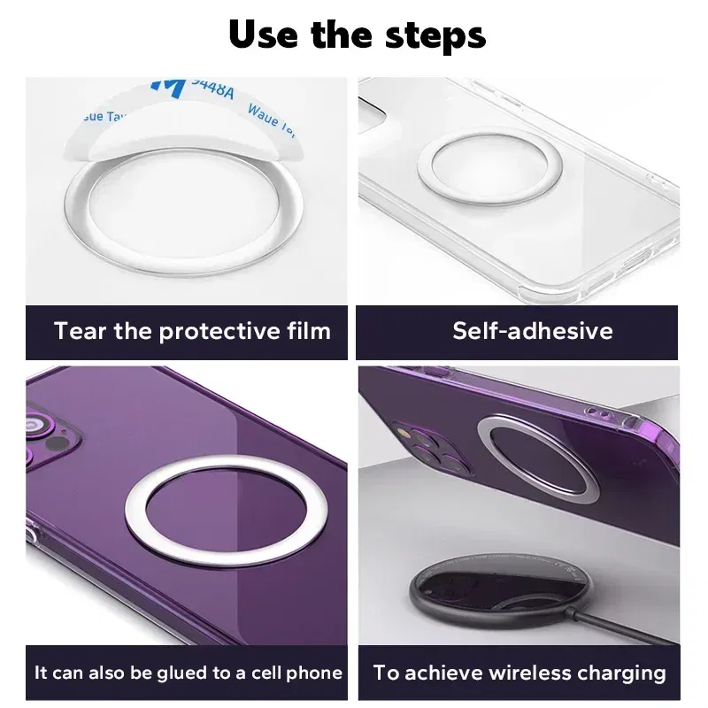 Color: Snow-white - 2024 Stainless Steel Universal Magnetic Metal Plate Ring For Magsafe Wireless Charger Iron Sheet Sticker Magnet Car Phone Holder