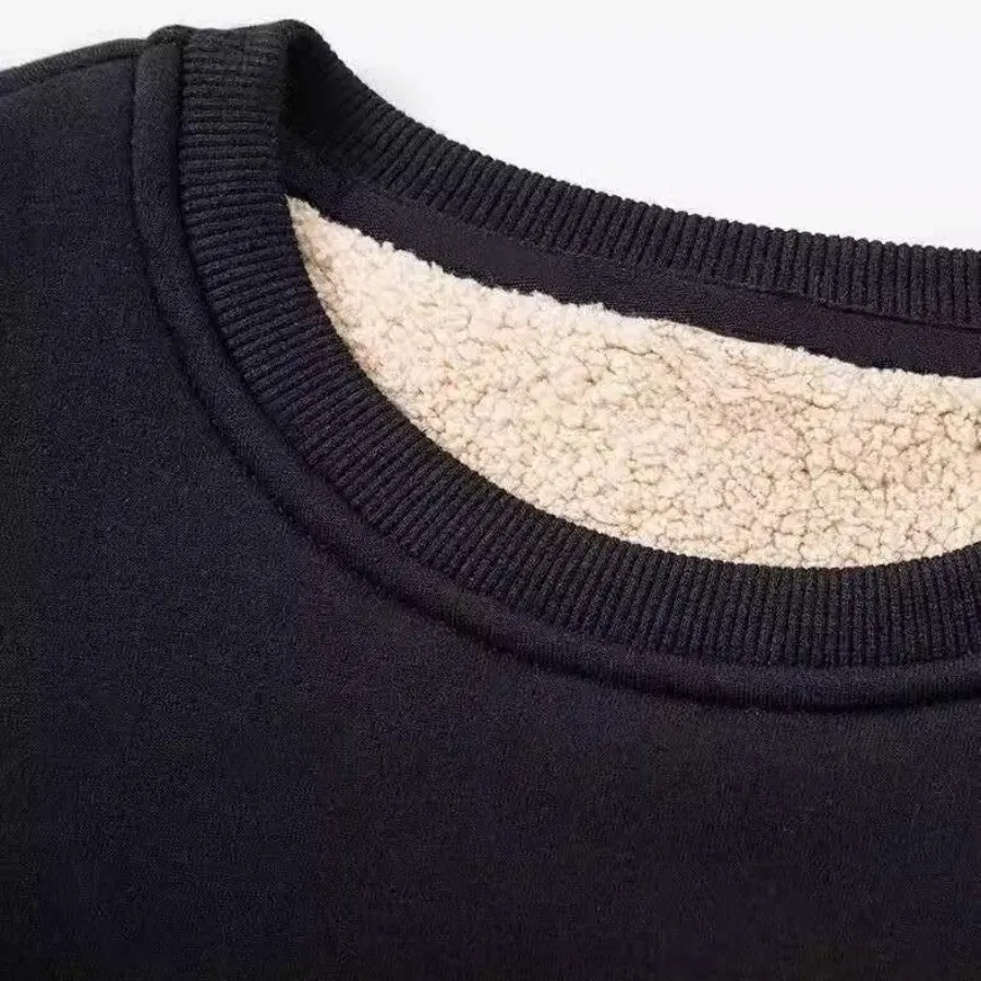 Color: Dark Grey, Size: 4XL - Winter Men Fleece Sweatshirts Keep Warm Underwear Casual Solid Color Pullover Lambswool O-neck Thickened Thermal Underwear Tops
