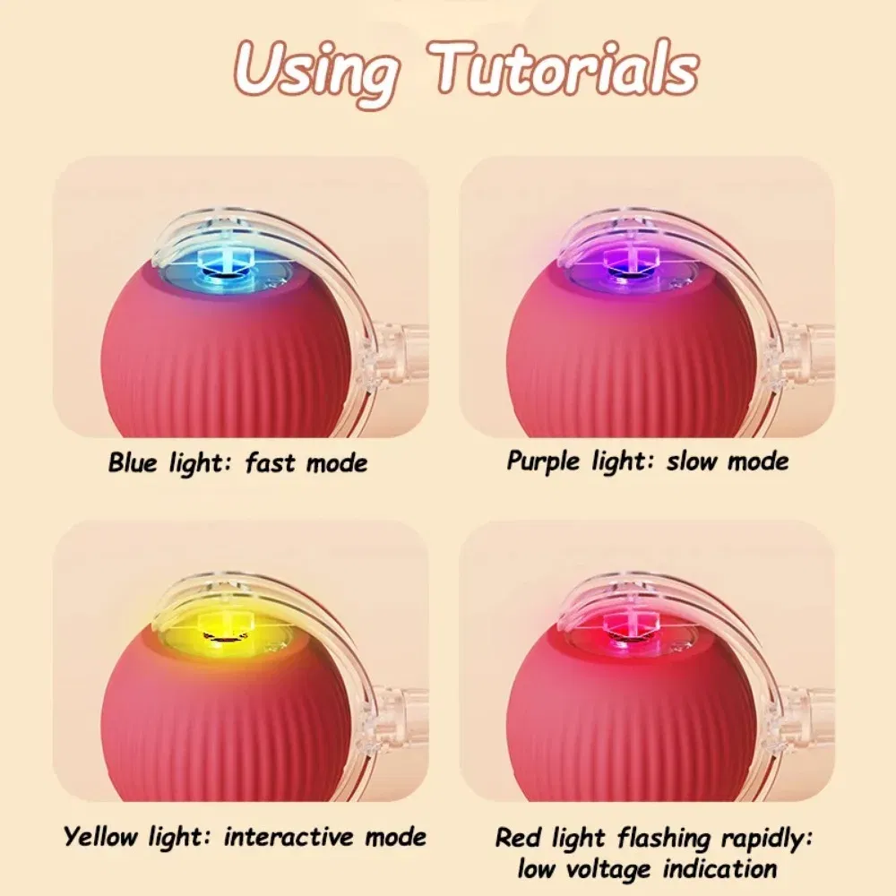 Color: Yellow - New Cat Interactive Ball Toy Automatic Rolling Ball Faux Tail Rechargeable Smart Pet Electric Toy Dog Cat Training Imitate Mouse
