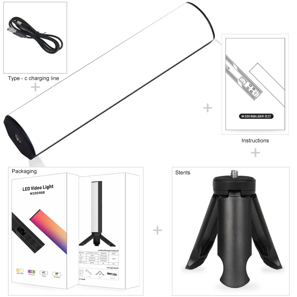 Color: WHITE, Ships From: CHINA - SH W200 RGB Photography Light 2500k-9000K 3000mah With Diffuser Effect Light Stick Outdoor Vlog Video Fill Lighting