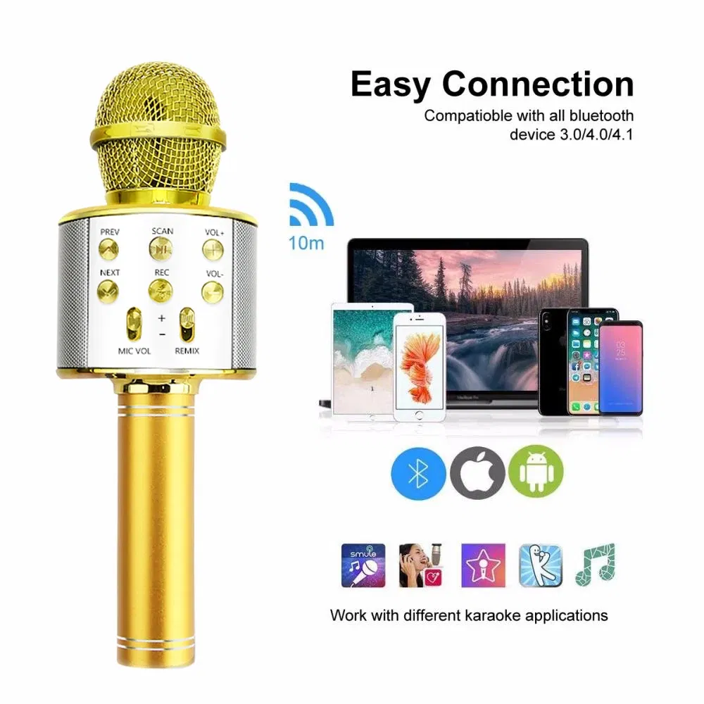 Color: GRAY, Ships From: CHINA - WS858 Wireless Microphone Blue-tooth Speaker Home Karaoke Microphones Speaker KTV Scenes Handheld Music Player Singing Recorder
