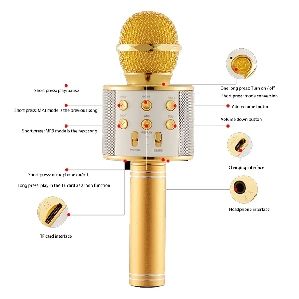 Color: GRAY, Ships From: CHINA - WS858 Wireless Microphone Blue-tooth Speaker Home Karaoke Microphones Speaker KTV Scenes Handheld Music Player Singing Recorder