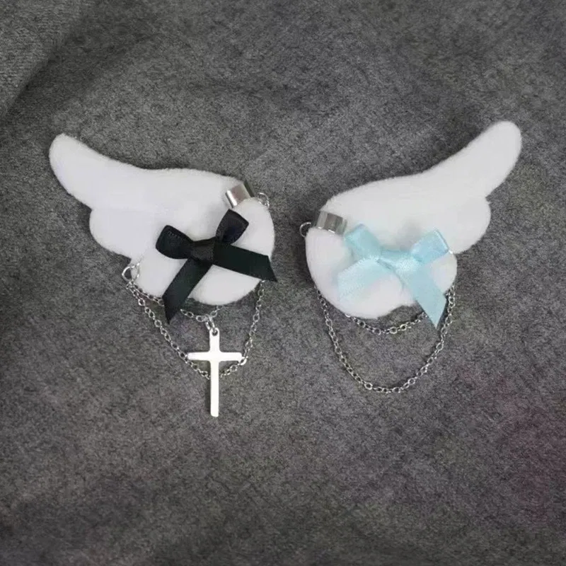 Color: WHITE - Angel Wing Hair Clip for Girls Y2K Punk Hairpins Bowknot Hairclips Animation Hair Barrettes Subculture Hair Accessories