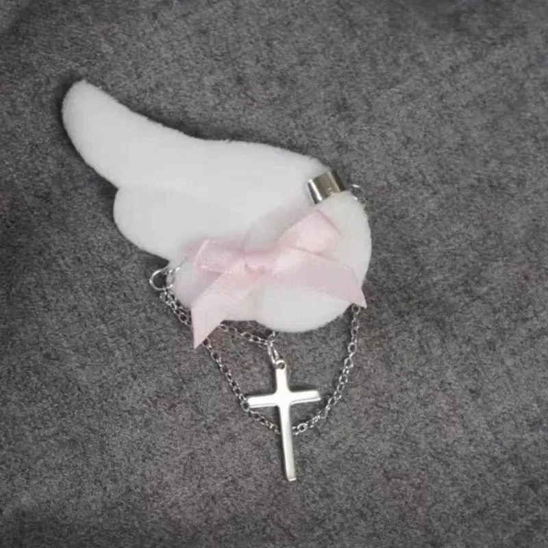 Color: WHITE - Angel Wing Hair Clip for Girls Y2K Punk Hairpins Bowknot Hairclips Animation Hair Barrettes Subculture Hair Accessories