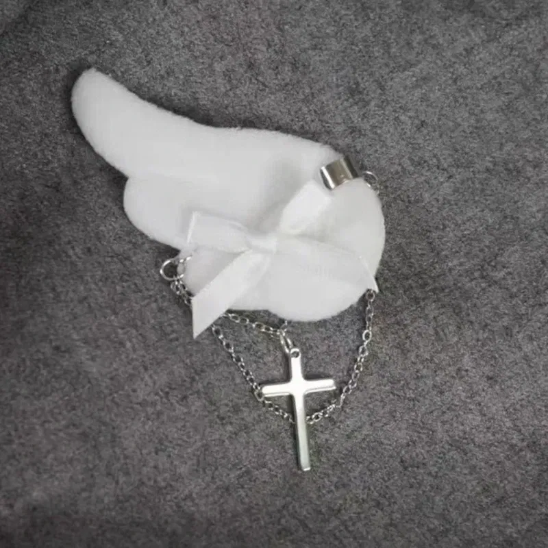 Color: WHITE - Angel Wing Hair Clip for Girls Y2K Punk Hairpins Bowknot Hairclips Animation Hair Barrettes Subculture Hair Accessories