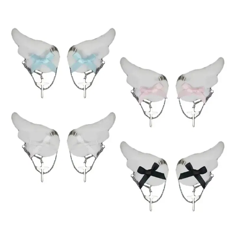 Color: WHITE - Angel Wing Hair Clip for Girls Y2K Punk Hairpins Bowknot Hairclips Animation Hair Barrettes Subculture Hair Accessories