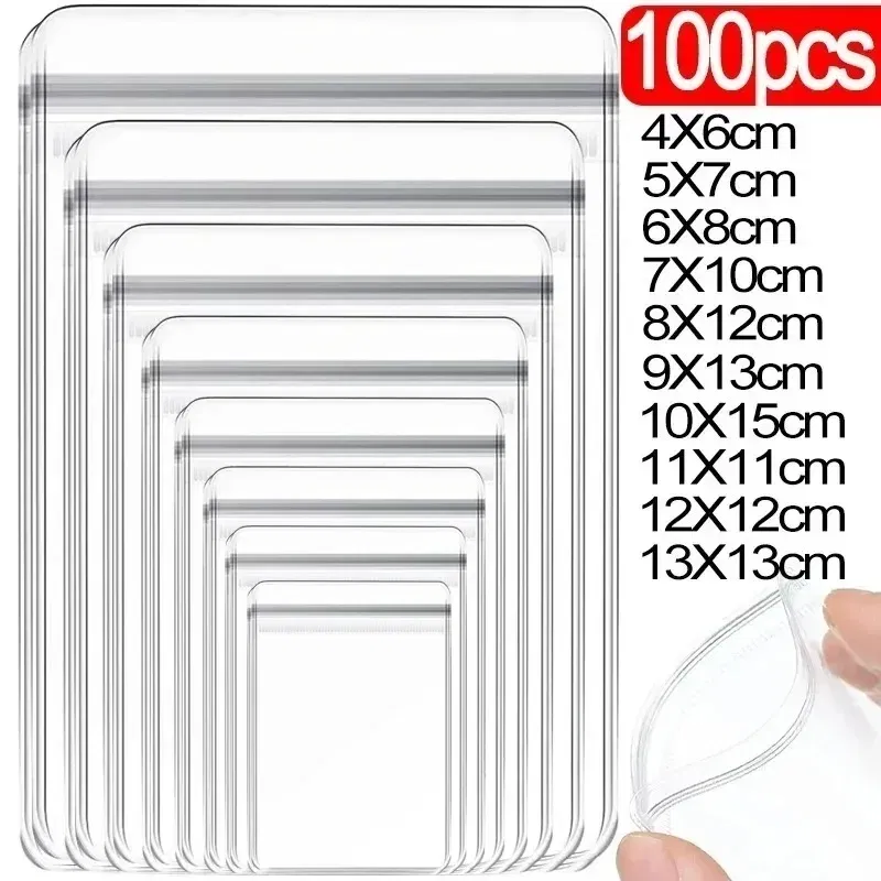 Size: L, Color: Blue - 100/10Pcs PVC Jewelry Package Bags Thicken Self Sealing Pouches Anti-Oxidation  Earring Necklace Clear Organizer Bag Reusable