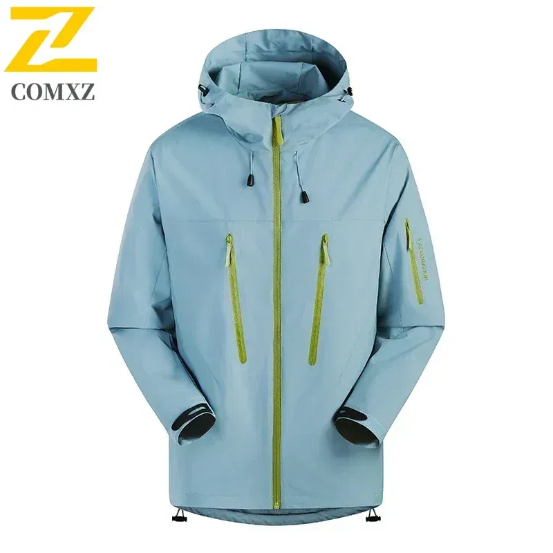 Color: SKY BLUE, Size: XXXL - Spring Autumn Men's Windbreaker Fashion Outdoor Mountaineering Travel Windproof Waterproof Hooded Jacket Slim Fit Versatile Coat