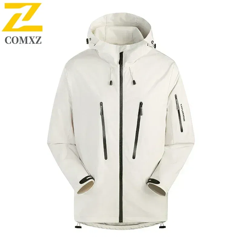 Color: SKY BLUE, Size: XXXL - Spring Autumn Men's Windbreaker Fashion Outdoor Mountaineering Travel Windproof Waterproof Hooded Jacket Slim Fit Versatile Coat