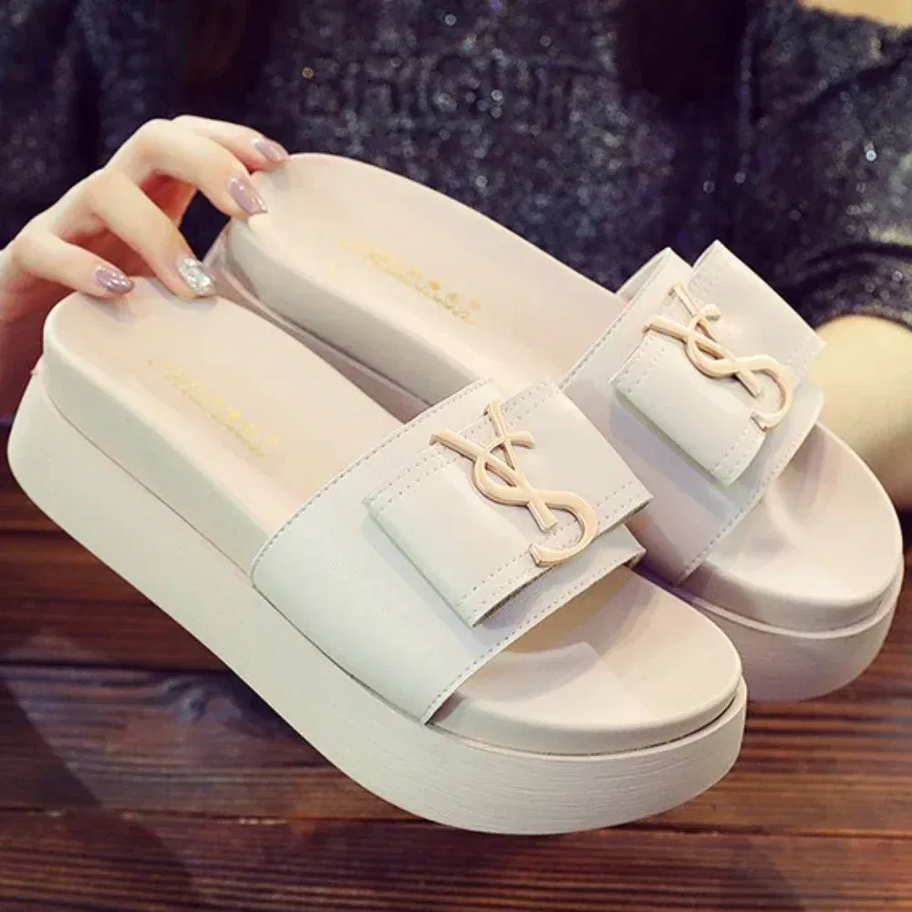 Color: Beige, Shoe Size: 37 - Slippers Summer Shoes Women Platform Design Slides Fashion Letters Ladies Shoes Casual Slipper Outside Non-slip Slippers Sandals