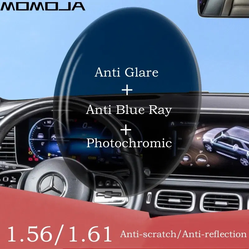 Lenses Color: black - MOMOJA 1.56/1.61 Chameleon Driving Lens Anti-blue Ray Anti-glare Photochromic Lens Anti-scratch Anti-reflection HMC lens 1 pair