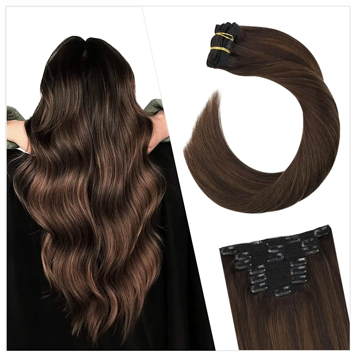 Color: T4/30, Length: 16 inches, Weight Per Package: 120g/Set - [16 Colors] Ugeat Clip in Hair Extensions Human Hair 14-22" Double Weft Remy Hair Full Head Clip in Extensions for Woman 7Pcs
