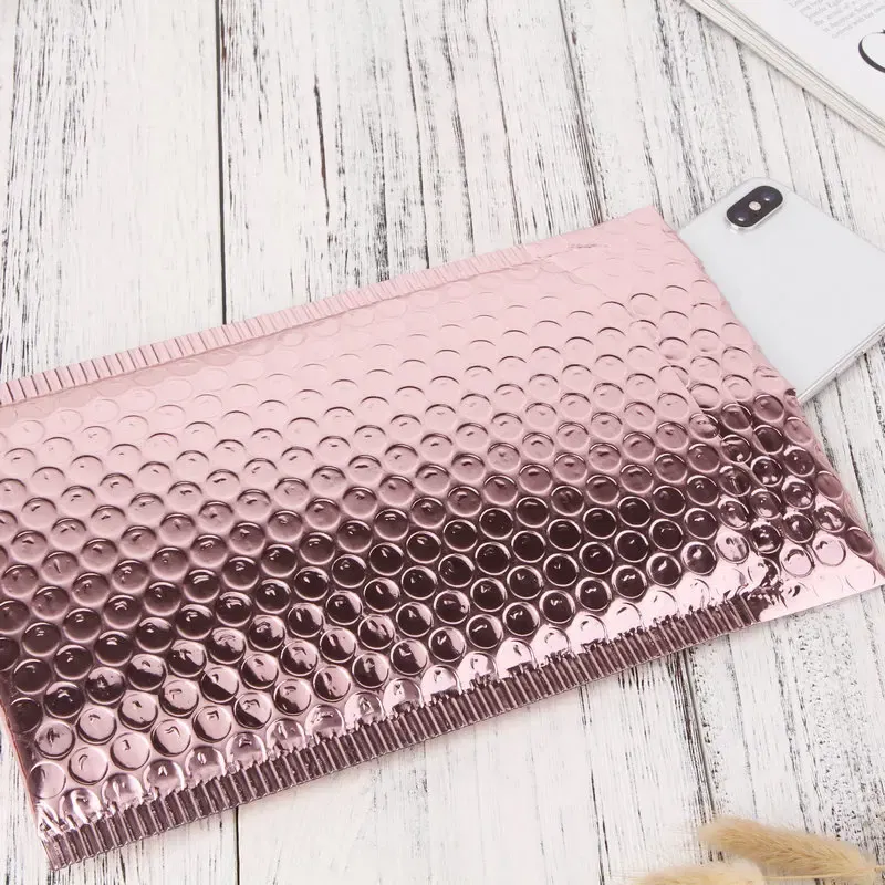 Color: Burgundy, Gift Box Size: 18x7x24cm, Gift Bag Size: 9x15cm - 10pcs Multi-Size Rose Gold Aluminum Foil Shipping Mailing Bags Waterproof Express Bubble Bags for Gift Packaging Envelope