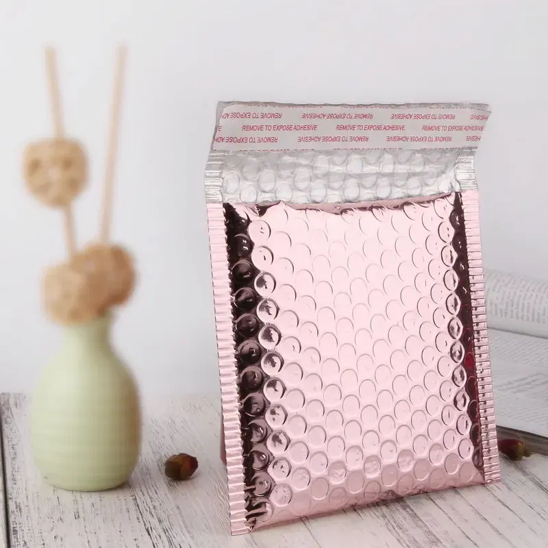 Color: Burgundy, Gift Box Size: 18x7x24cm, Gift Bag Size: 9x15cm - 10pcs Multi-Size Rose Gold Aluminum Foil Shipping Mailing Bags Waterproof Express Bubble Bags for Gift Packaging Envelope