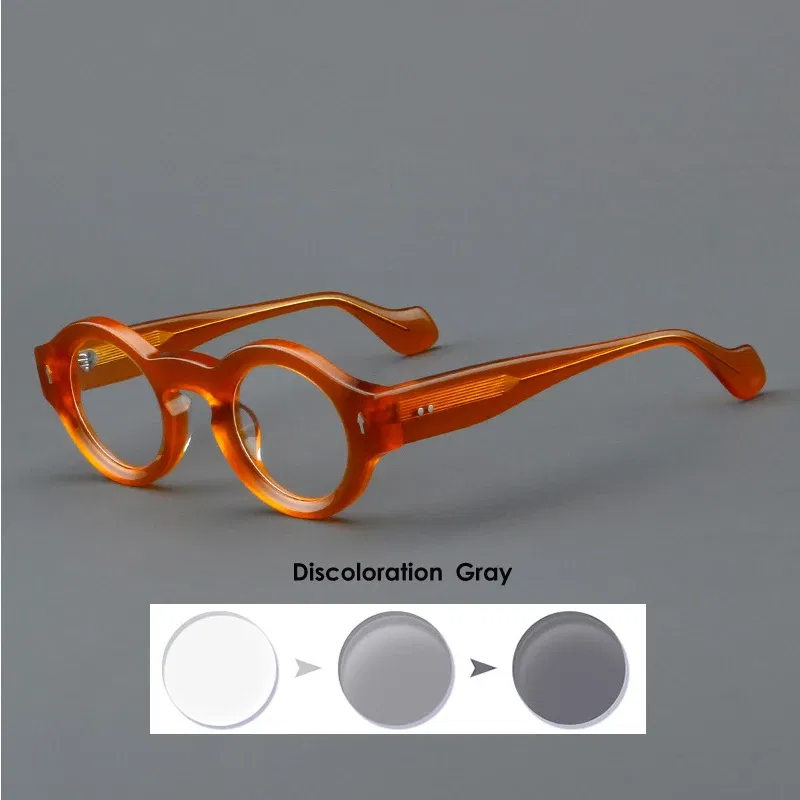 Frame Color: Pink, Eye Prescription: +200 - VCKA Round Acetate Reading Glasses Frame Retro Men Prescription Anti-blue discolor Women Custom Optics Retro Eyewear +0.50to +10