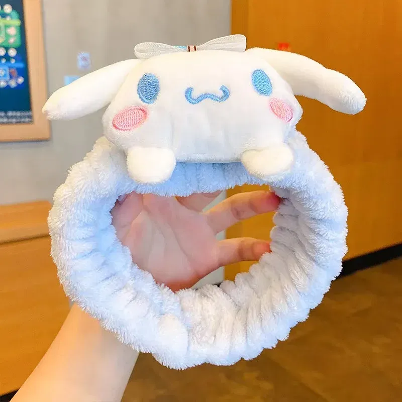 Color: MAROON - Sanrio Soft Plush Makeup Hairband Cute kuromi Cinnamoroll Melody Design Wash Face Makeup Non Slip Elastic Hair Accessories