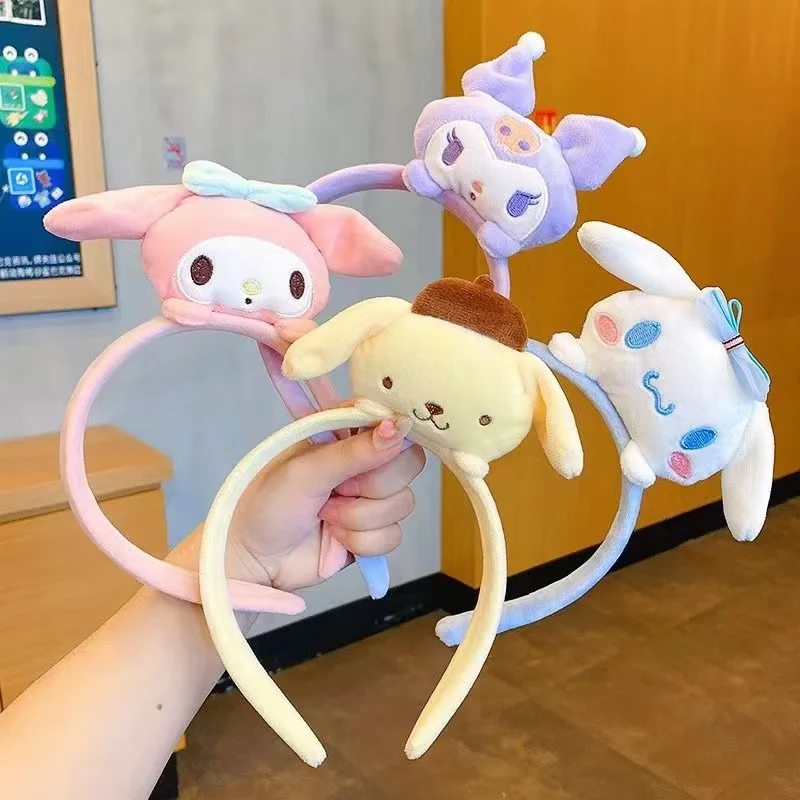 Color: MAROON - Sanrio Soft Plush Makeup Hairband Cute kuromi Cinnamoroll Melody Design Wash Face Makeup Non Slip Elastic Hair Accessories