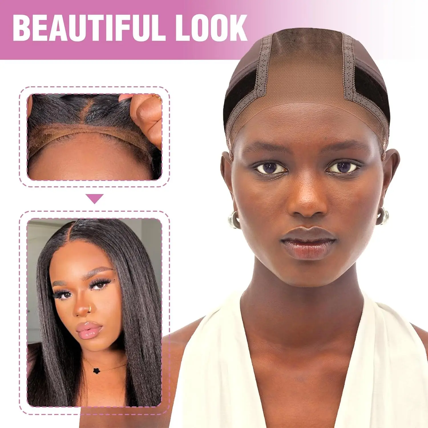 Color: Dark Brown - Lace Wig Grip Cap Wig Grip Band for Lace Front Wigs to Keep Wigs in Place, Adjustable Wig Cap with Grip Band Non Slip Cap