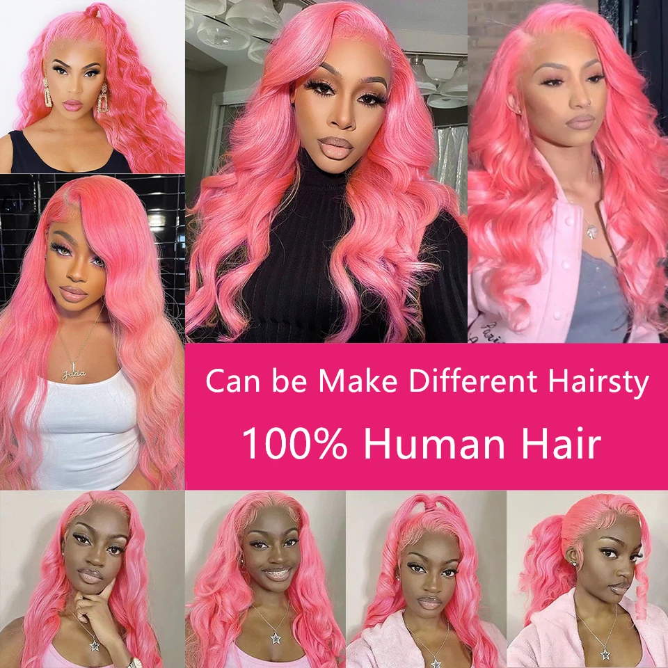 13x4 Body Wave Pink Lace Front Wig Human Hair 13x6 Hd Lace Frontal Wigs For Black Women Transparent Preplucked 613 Colored Wig
