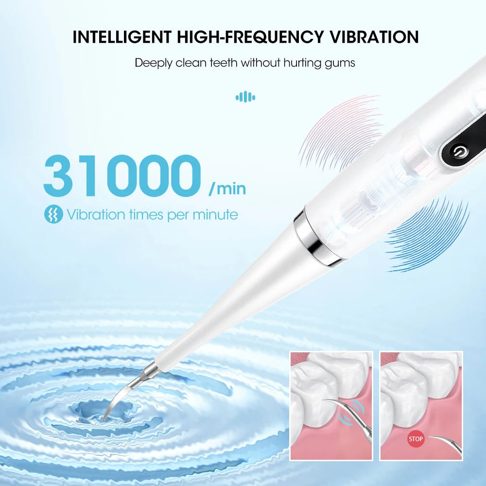 Color: WHITE - Electric Teeth Cleaner Dental Scaling Tooth Whitening and Cleaning Device IPX6 Waterproof Stains Remover Oral Care USB Charging