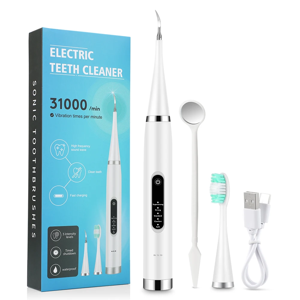 Color: WHITE - Electric Teeth Cleaner Dental Scaling Tooth Whitening and Cleaning Device IPX6 Waterproof Stains Remover Oral Care USB Charging