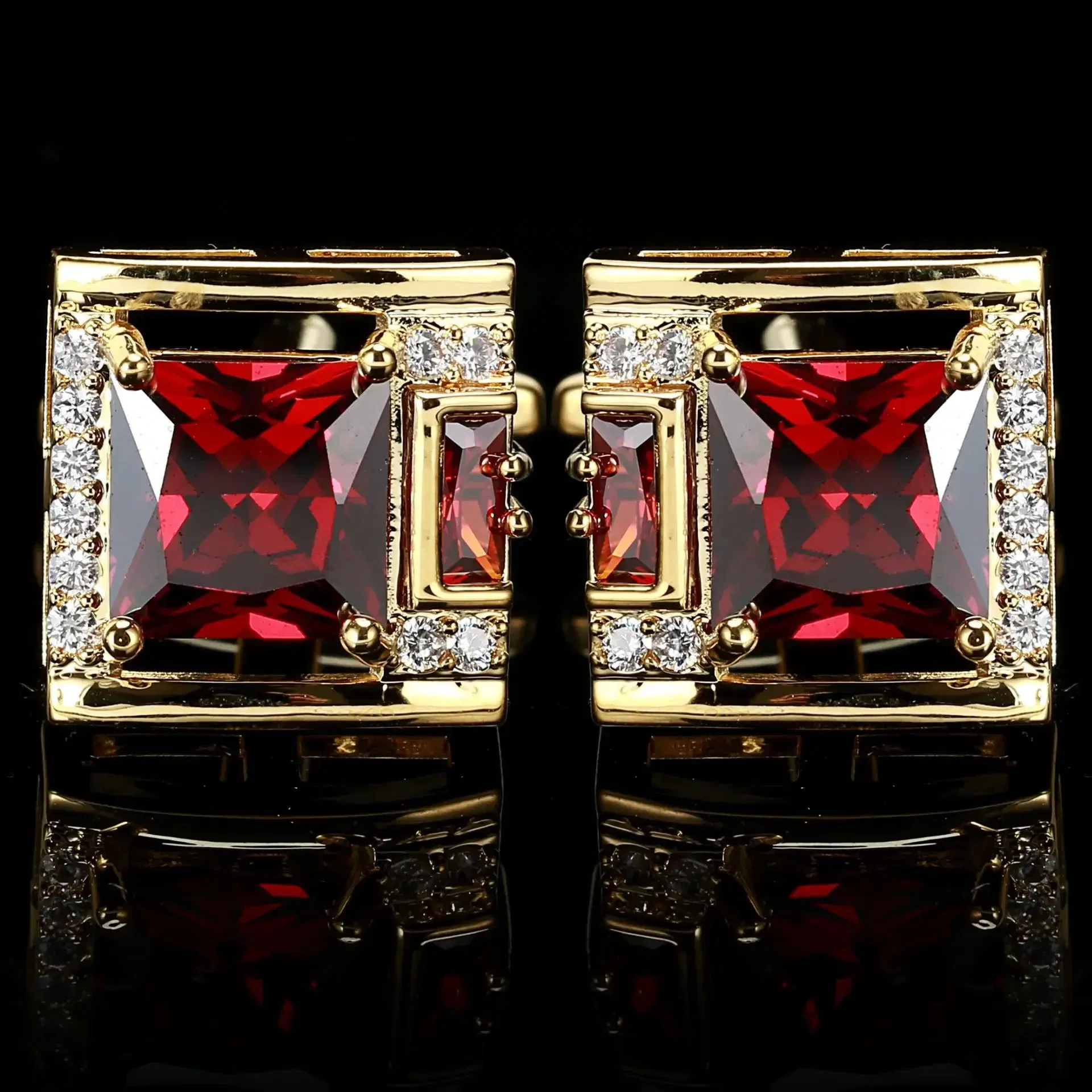 Metal color: Antique Gold Plated - Tough Square Zircon Stone Cufflinks for Man Luxury Shirt Suit Cufflinks Black stone Cufflinks Gift Accesories for Man