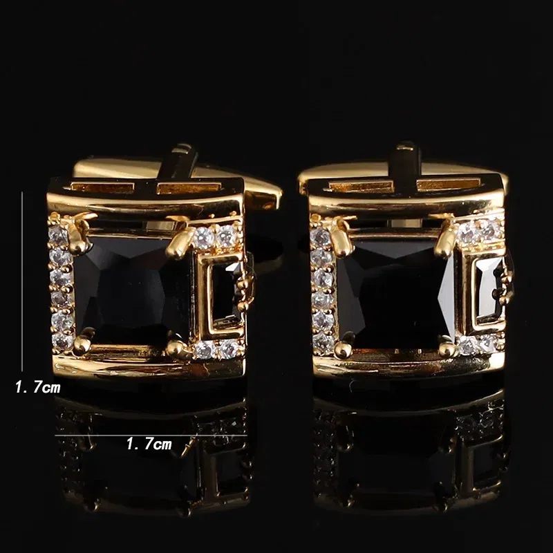 Metal color: Antique Gold Plated - Tough Square Zircon Stone Cufflinks for Man Luxury Shirt Suit Cufflinks Black stone Cufflinks Gift Accesories for Man