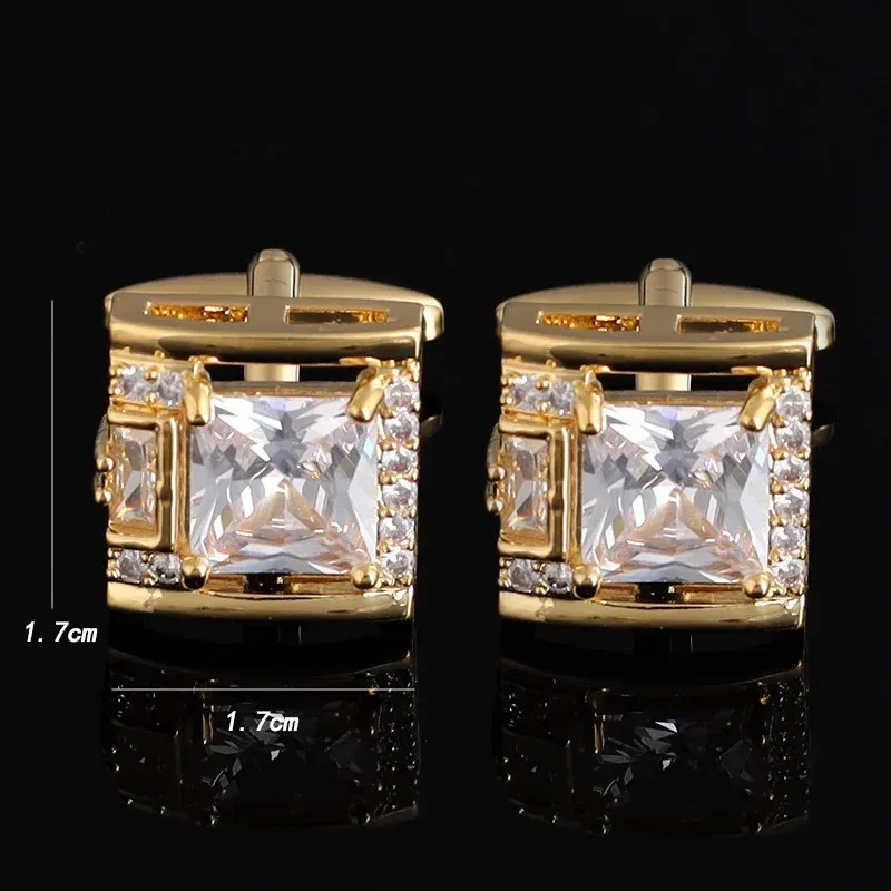 Metal color: Antique Gold Plated - Tough Square Zircon Stone Cufflinks for Man Luxury Shirt Suit Cufflinks Black stone Cufflinks Gift Accesories for Man