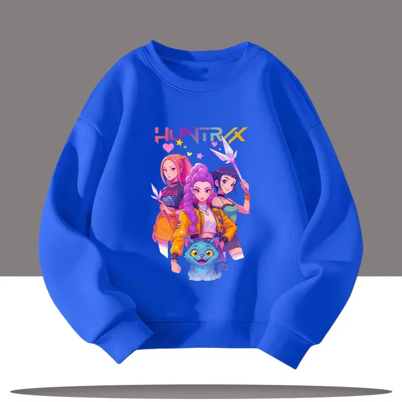 Color: Lavender, Kid Size: 6 - K-pop Demon Hunters Cartoon Print 3-12 Year Old New Style Kids Round-neck Sport Shirt Cute Girl Casual Top Children's Clothing