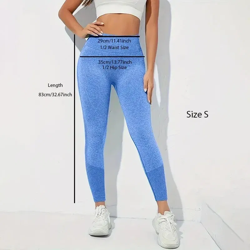 Size: S, Color: Dark blue - Yoga Basic 3pcs Fitness Gym Tights Seamless Hip-hugging Tummy Control Yoga Leggings With Punch Out Holes