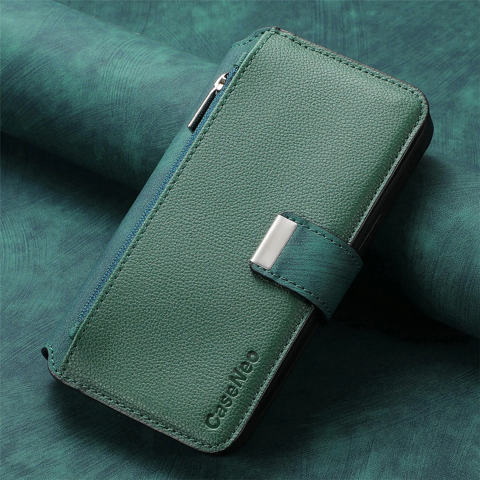 Color: Blue, Material: PU - With Magsafe Wallet Case For Xiaomi Poco X6 X5 X3 M6 M5S M4 M3 F6 F5 Pro F3 C31 Zipper Leather Multi 6 Card Slot Removable Cover