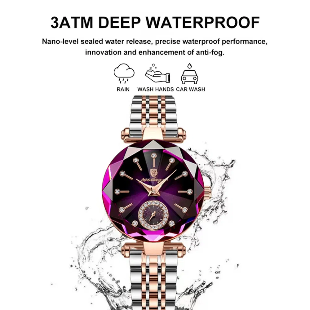 Color: Pink - POEDAGAR Luxury Woman Wristwatch Elegant Waterproof Stainless Steel Watch for Ladies Dress Diamond Quartz Women's Watches Reloj