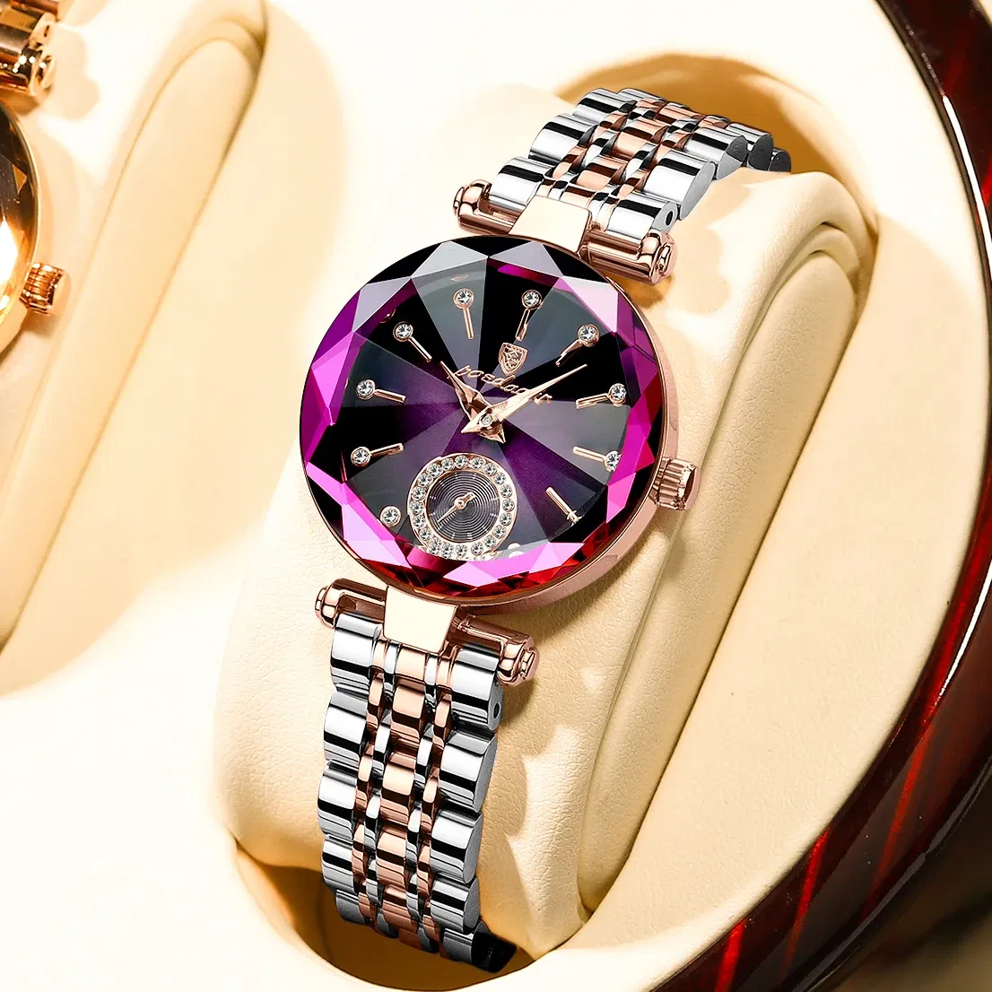 Color: Pink - POEDAGAR Luxury Woman Wristwatch Elegant Waterproof Stainless Steel Watch for Ladies Dress Diamond Quartz Women's Watches Reloj