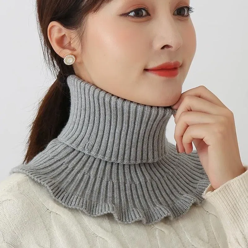Color: Blue - Warm Knitted Collar Scarf Women Turtleneck Knitted False Fake Collar Detachable Scarf Warm Winter Windproof Wrap Scarf Ruffles