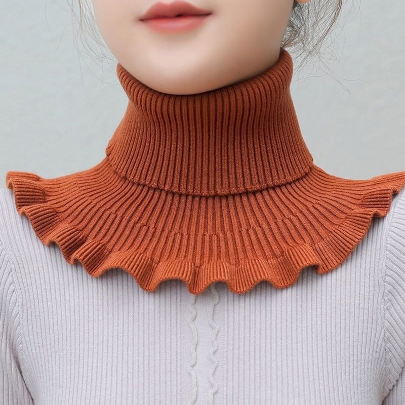 Color: Blue - Warm Knitted Collar Scarf Women Turtleneck Knitted False Fake Collar Detachable Scarf Warm Winter Windproof Wrap Scarf Ruffles