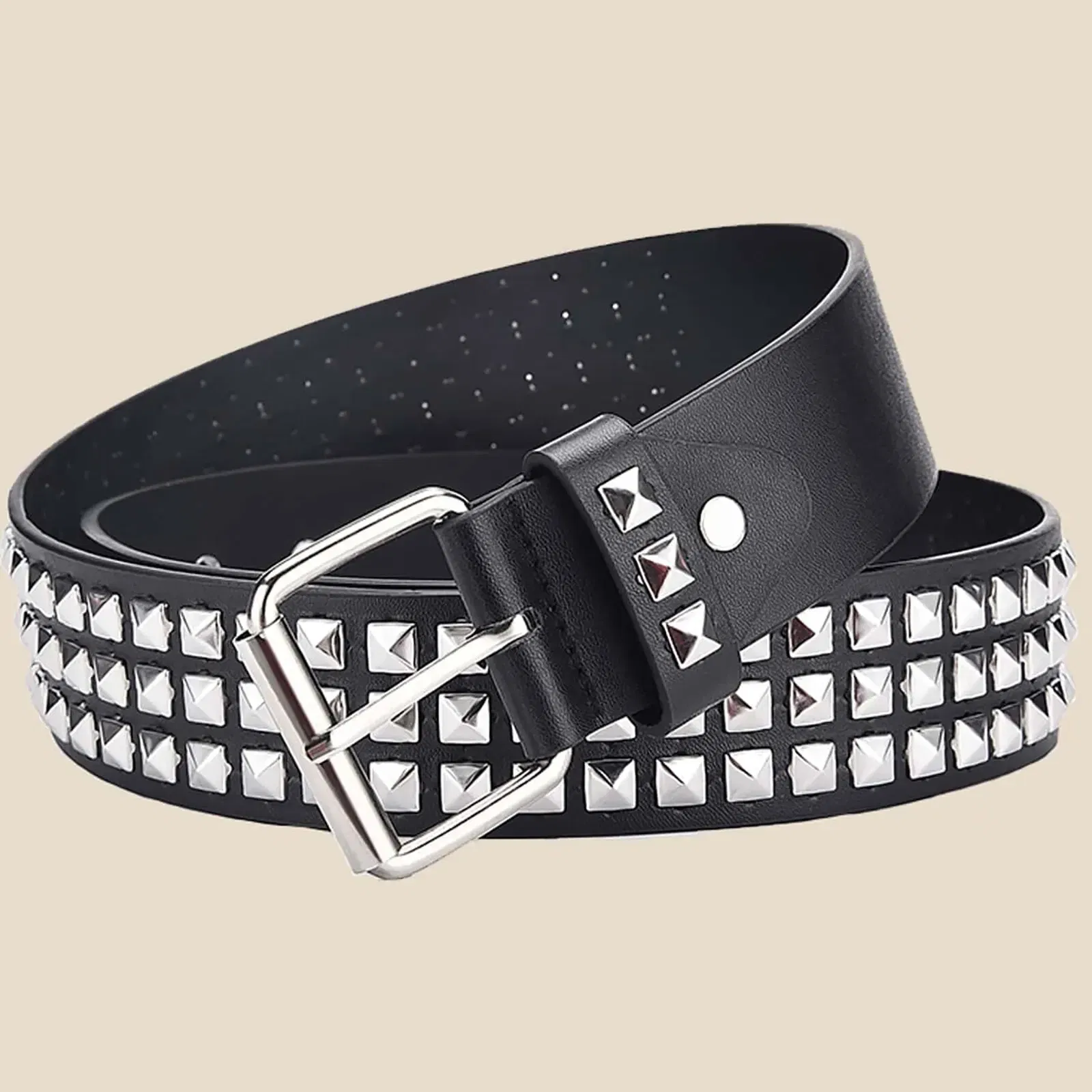 Color: WHITE, Belt Length: 110cm - Fashion New Square Bead Rivet Belt Metal Pyramid Belt Men and Women Punk Hardware Jeans Belt Y2K Belt Designer Belt Women's Belt