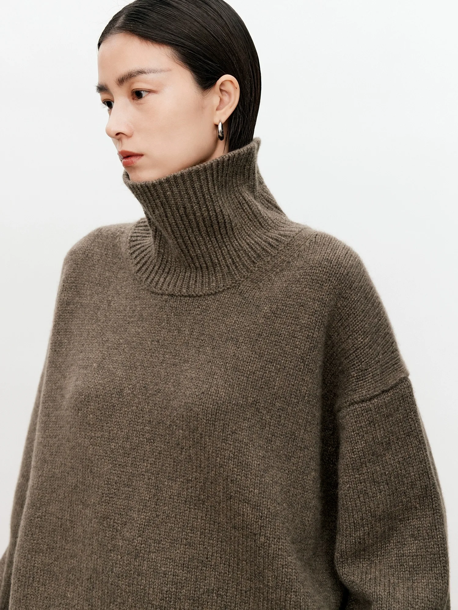 Color: Dark Grey, Size: XL, Ships From: CHINA - Turtleneck pure cashmere sweater female loose and thick languid lazy wind pullover sweater knitting base WOOL sweater