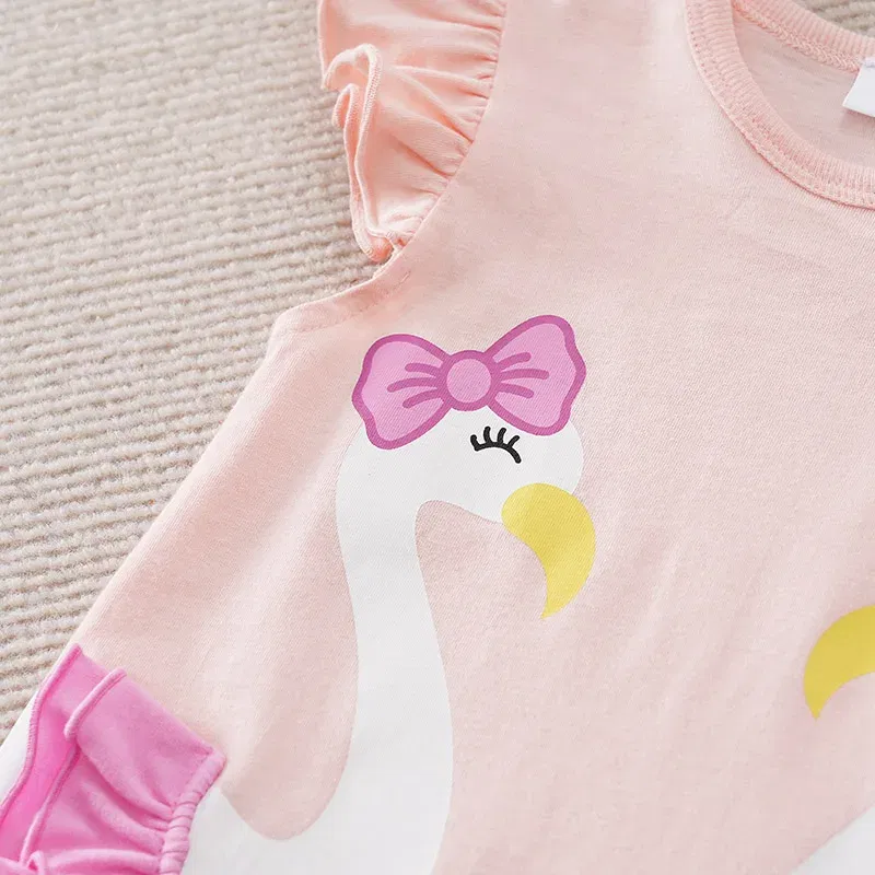 Color: Pink, Kid Size: 3M - Summer Fashion Girl Cute Cartoon Swan Cotton Comfortable Casual Sleeveless Round Neck Baby Bodysuit