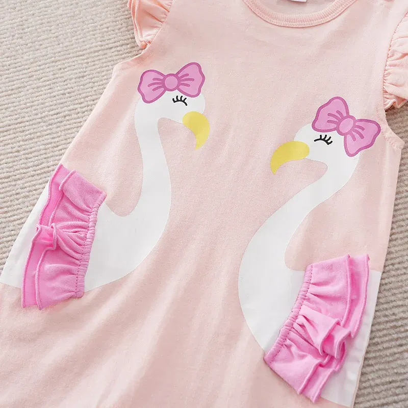 Color: Pink, Kid Size: 3M - Summer Fashion Girl Cute Cartoon Swan Cotton Comfortable Casual Sleeveless Round Neck Baby Bodysuit