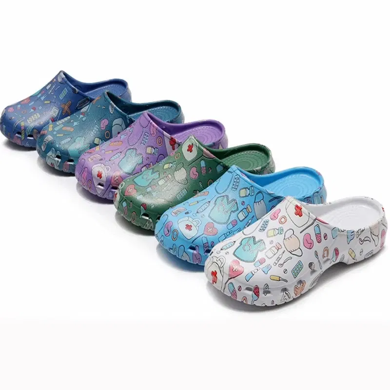 Color: Grass-Green, Shoe Size: 39-40 - Medical print Nurse Clogs EVA Surgical Slippers Lightweight Non-slip Doctor Scrub Clogs Dental Pet Clinic Nursing Clogs Y07-1