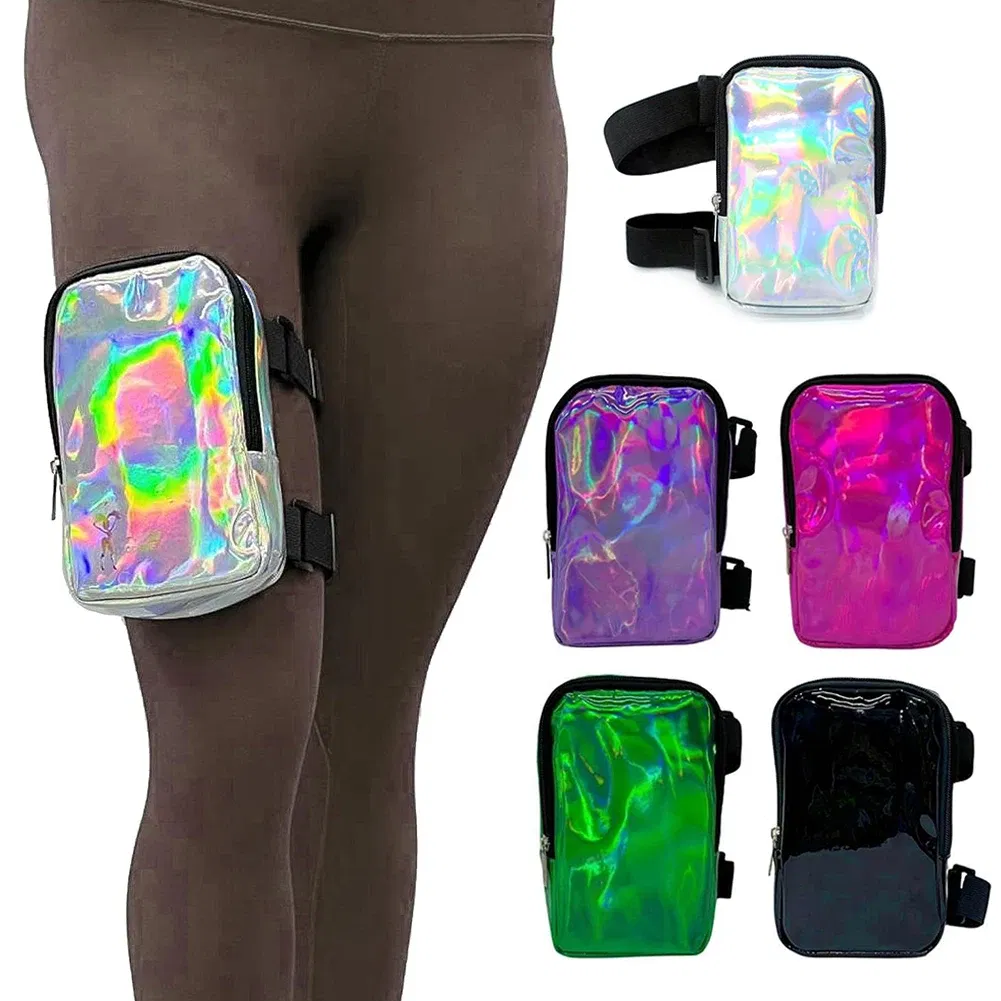 Color: green - Women's Holographic Thigh Bag Adjustables Straps Waist Pouch For Outdoor Waterproof Running Waist Bag Sports Mobile Phone Holder