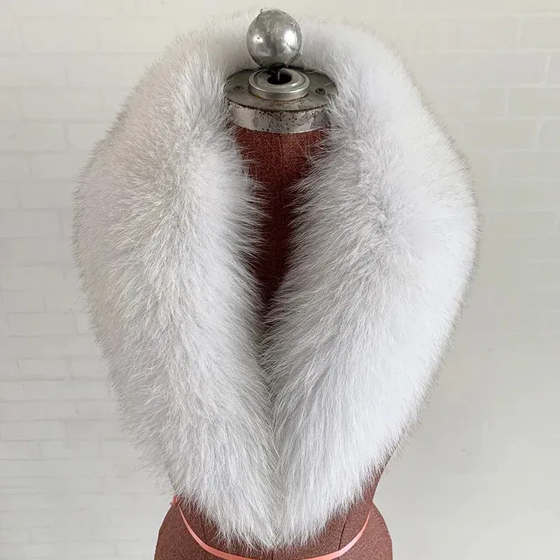 Color: plum, Size: M - 100% Natural Real Fox Fur Collar For Women Men Coat Jacket Fur Scarf Winter Extra Large Size Neck Warmer Fur Scarf Shawls Wraps