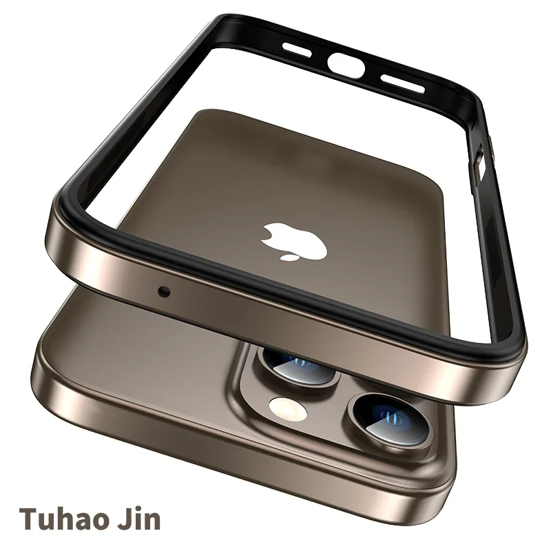 Color: black, Material: Cotton - Titanium Metal Frame Bumper Shockproof Case for IPhone 16 15 Pro Max Plus 5G for Apple Solid Colour Protection Phone Cover