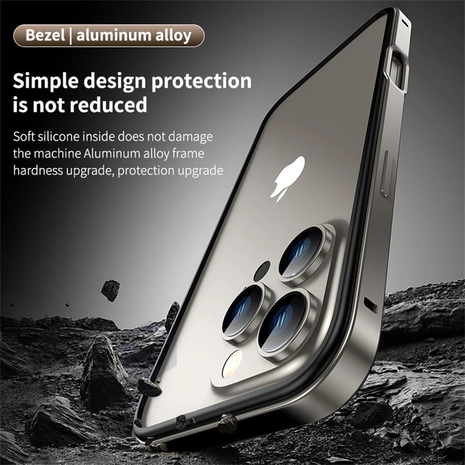 Color: black, Material: Cotton - Titanium Metal Frame Bumper Shockproof Case for IPhone 16 15 Pro Max Plus 5G for Apple Solid Colour Protection Phone Cover