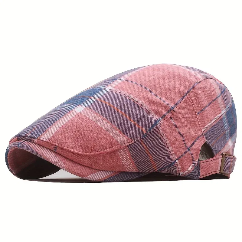 Color: Green - Men's Plaid Pattern Flat Cap Newsboy Hat Women Beret Cabbie Gatsby Cap