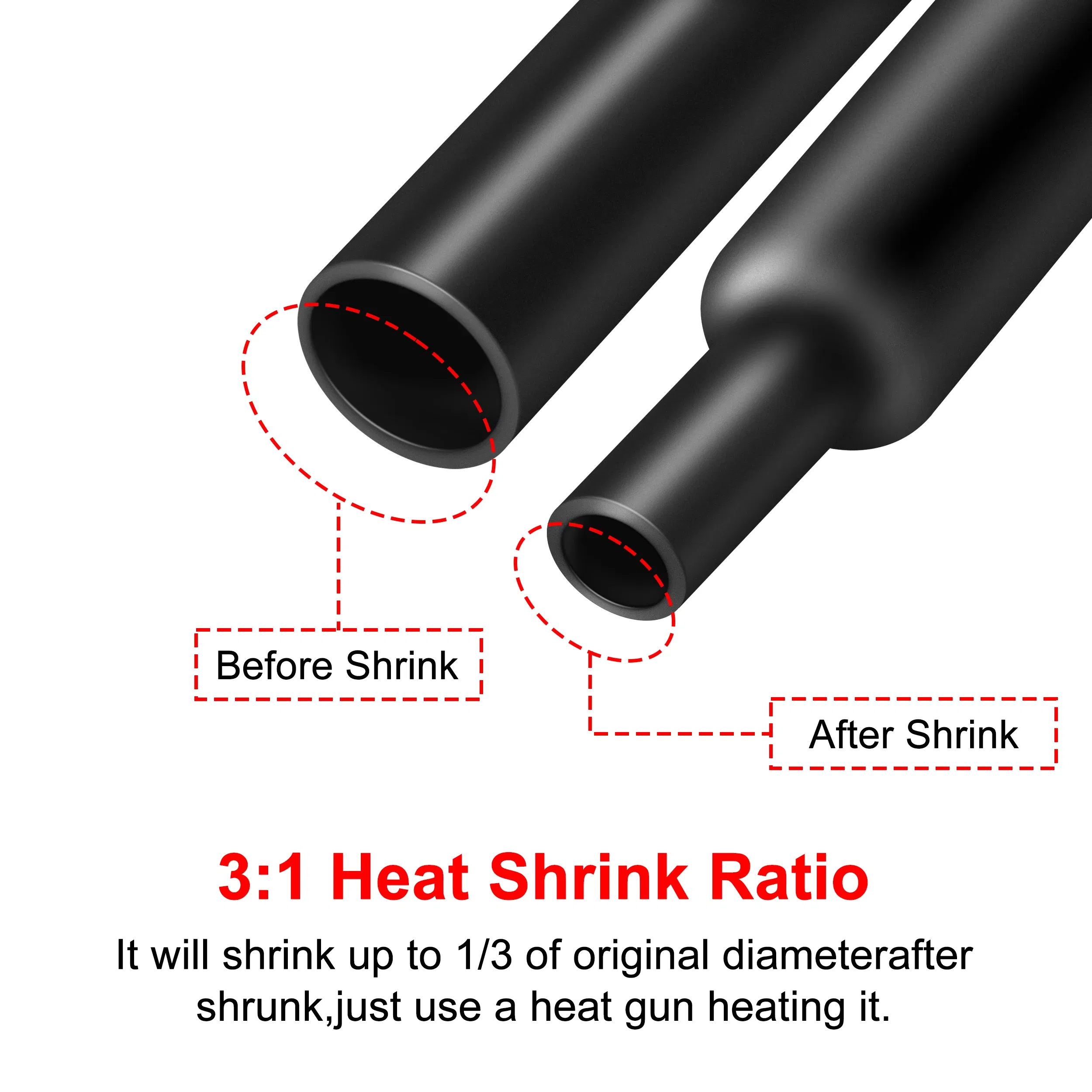 Length: 1m, Inside Diameter: 4mm - 1M 3:1 Heat Shrink Tube Thicken With Glue Dual Wall Tubing Diameter 1.6/2.4/3.2/4.8/6.4/7.9/9.5/12.7mm