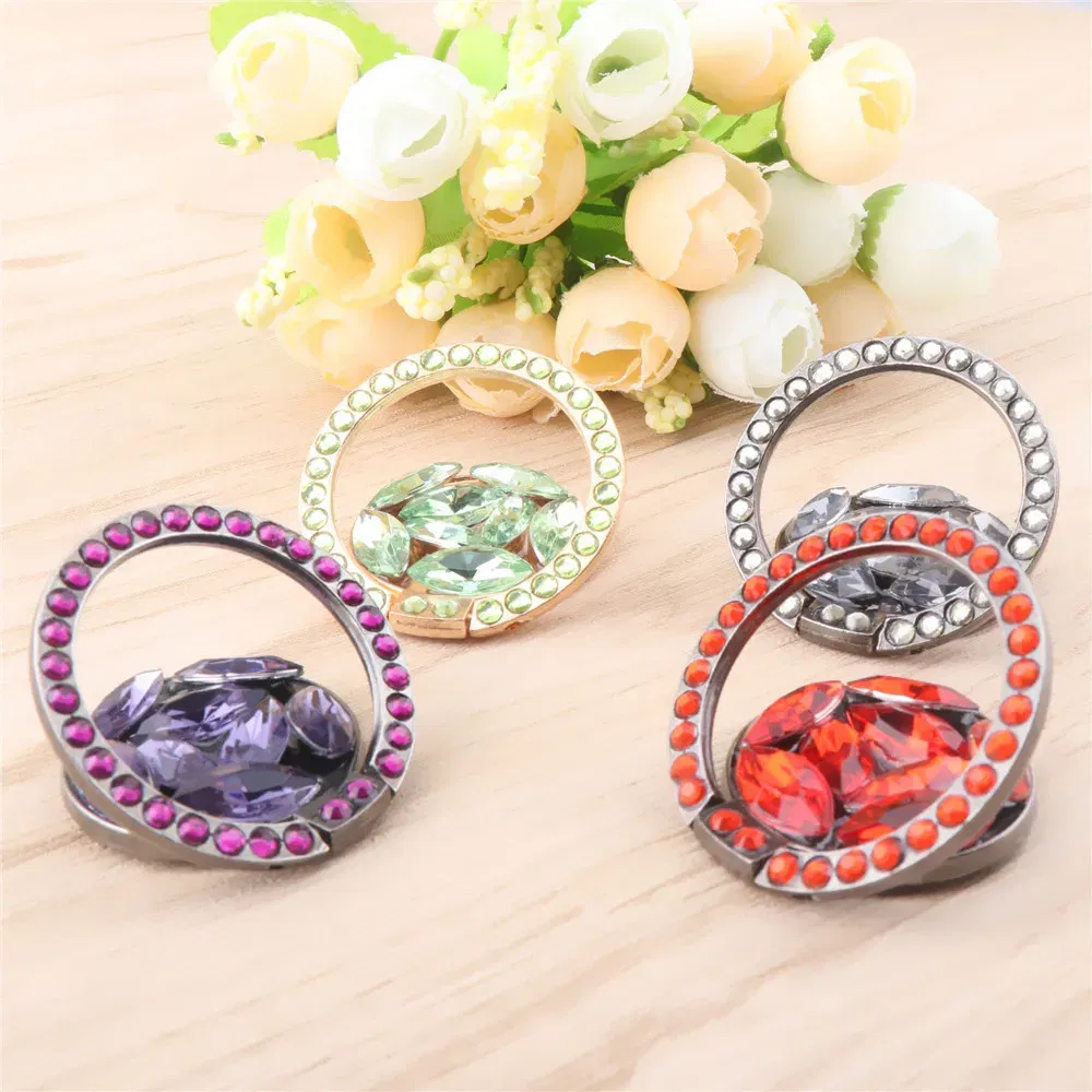 Color: Red - Universal Luxury Bling Diamond  Phone Holder Foldable Portable Lazy Bracket Smartphone Finger Ring Stand Cartoon For iPhone11 XS