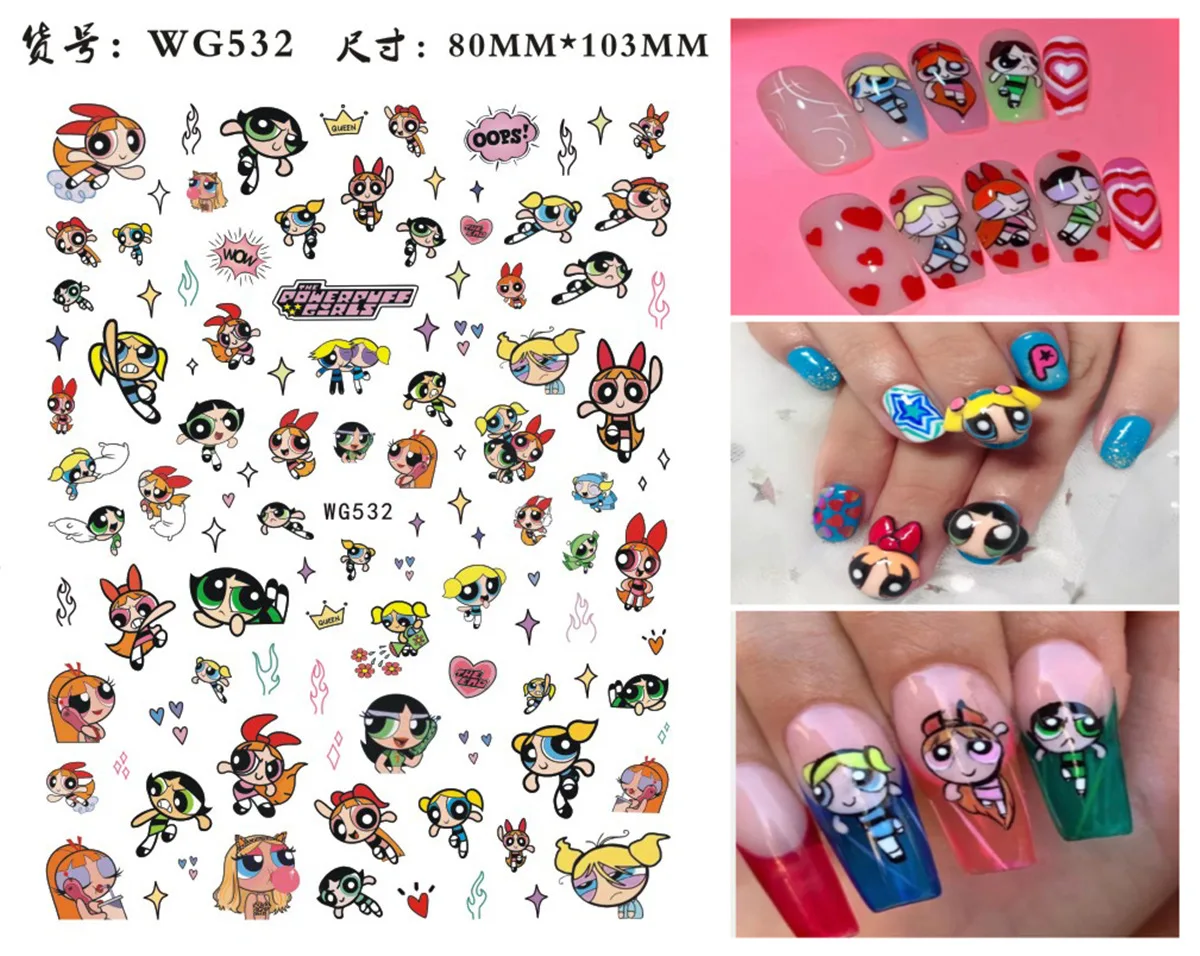 Color: Peach - 1PCS Big Eyes Girl 3D Adhesive Nail Art Sticker Pikachu Lilo and Stitch Cartoon Nail Sticker Nail Decal Nail Art Decoration