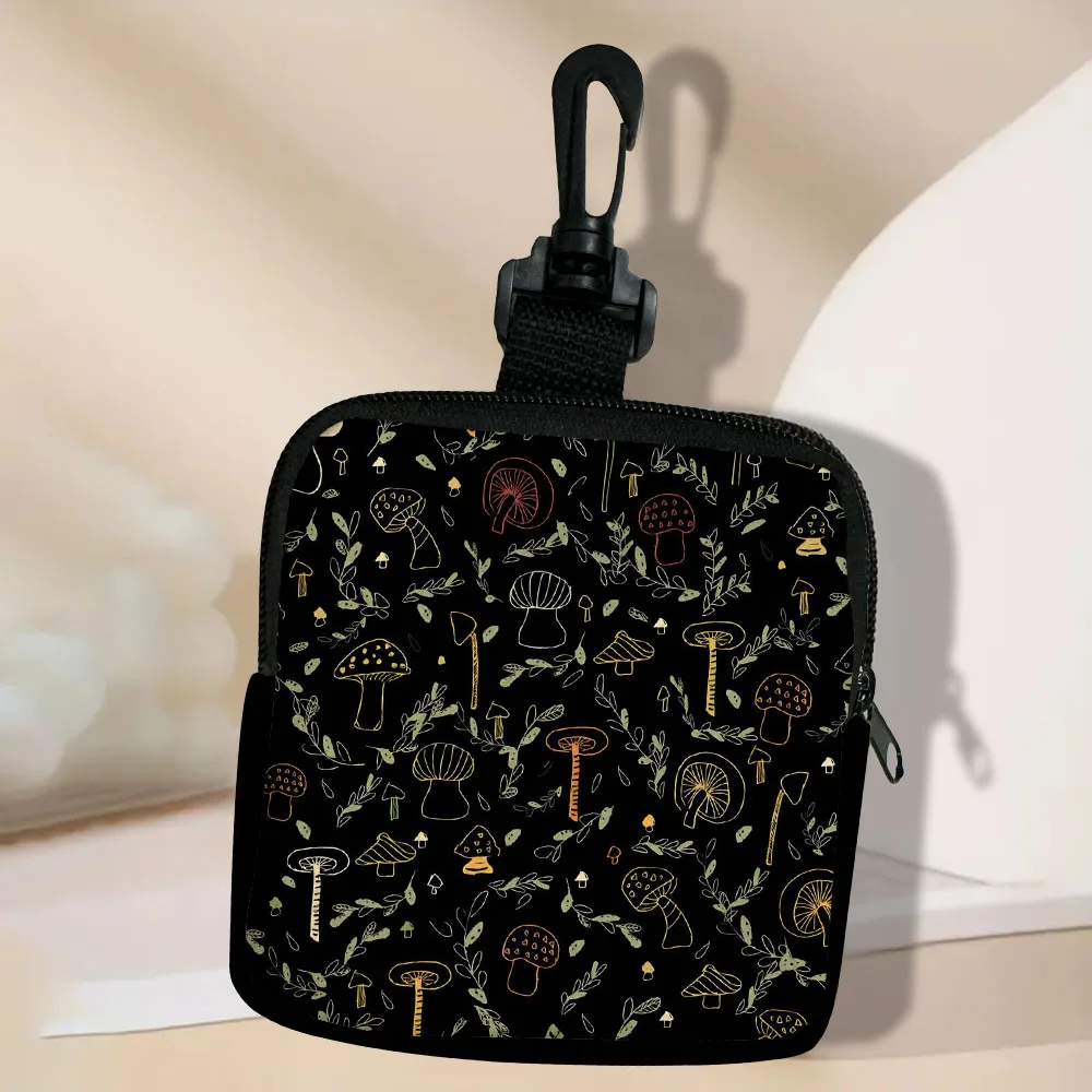 Color: Gold - Mushroom-Seamless-Pattern Portable Women  Coin Bag  Money Purse Id Card Holder Wallet Case Zipper Key Storage Pouch Key Bag 5.23
